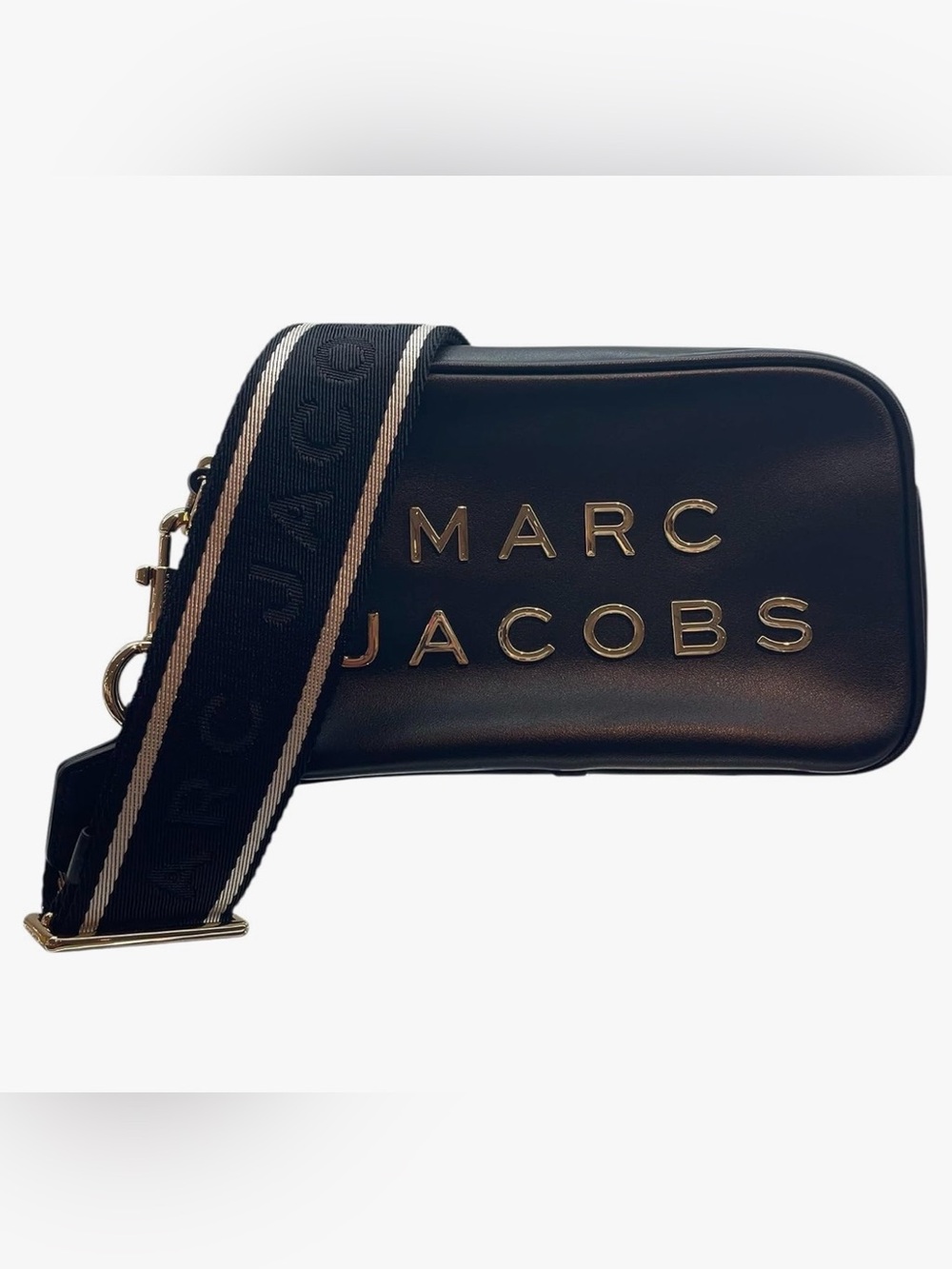 Marc Jacobs Flash Camera Bag with Arrow Webbing Strap In Black Gold